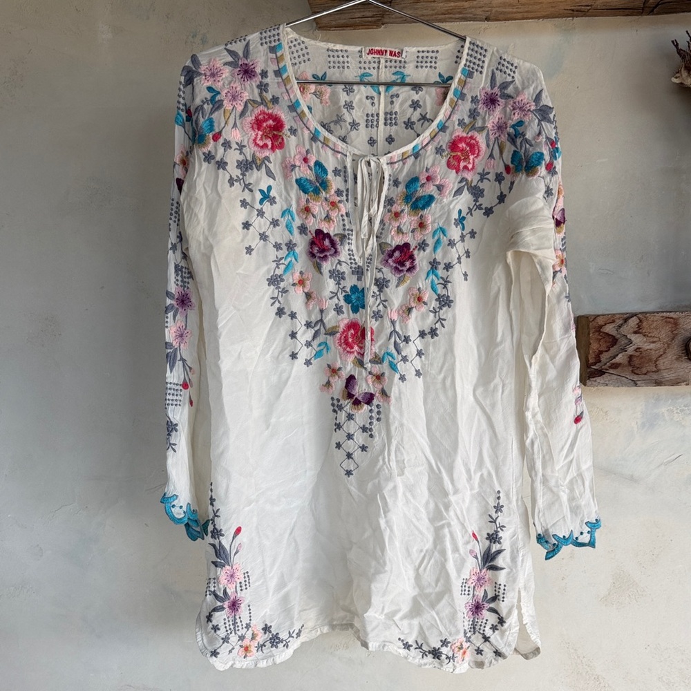 Johnny Was Multicolor Embroidered Tunic
